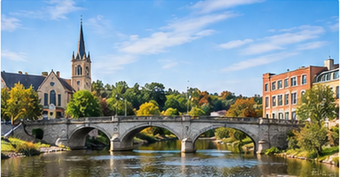 Cambridge first-time home buyer neighbourhood research illustrated with the Grand River and historic Galt buildings